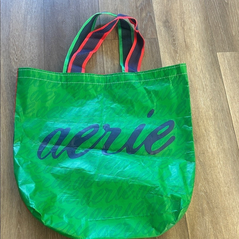 Aerie Vibrant Green and Red Smile with Multicolor Straps Reusable Shopping bag